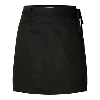 Selected Femme SlfSima HW Short Linen Blend Skirt Black